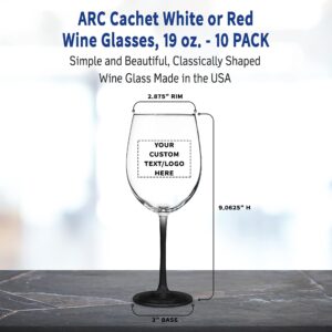 DISCOUNT PROMOS 10 ARC Cachet White Wine Glasses Set, 19 oz. - Customizable Text, Logo - Barware, Sturdy, Vibrant - Black