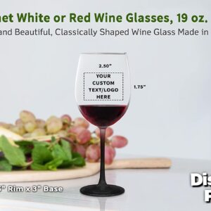 DISCOUNT PROMOS 10 ARC Cachet White Wine Glasses Set, 19 oz. - Customizable Text, Logo - Barware, Sturdy, Vibrant - Black