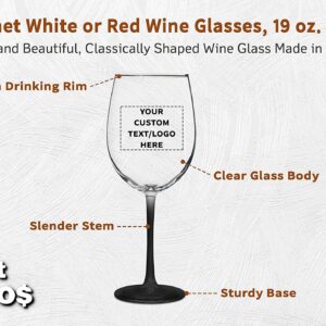 DISCOUNT PROMOS 10 ARC Cachet White Wine Glasses Set, 19 oz. - Customizable Text, Logo - Barware, Sturdy, Vibrant - Black