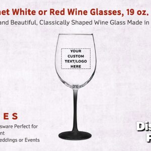 DISCOUNT PROMOS 10 ARC Cachet White Wine Glasses Set, 19 oz. - Customizable Text, Logo - Barware, Sturdy, Vibrant - Black