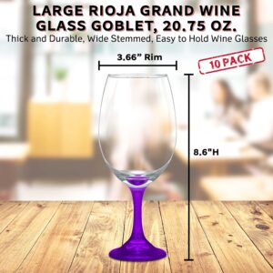 DISCOUNT PROMOS Rioja Grand Wine Glasses 20.75 oz. Set of 10, Bulk Pack - Perfect for Hotel, Bar, Restaurant or Lounge - Purple