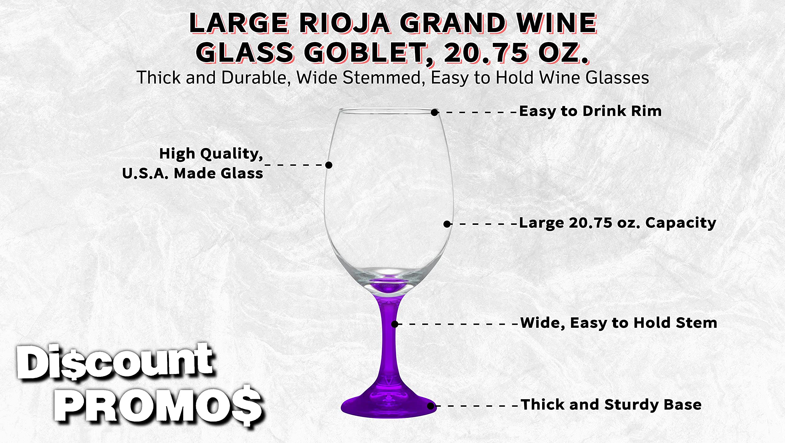 DISCOUNT PROMOS Rioja Grand Wine Glasses 20.75 oz. Set of 10, Bulk Pack - Perfect for Hotel, Bar, Restaurant or Lounge - Purple