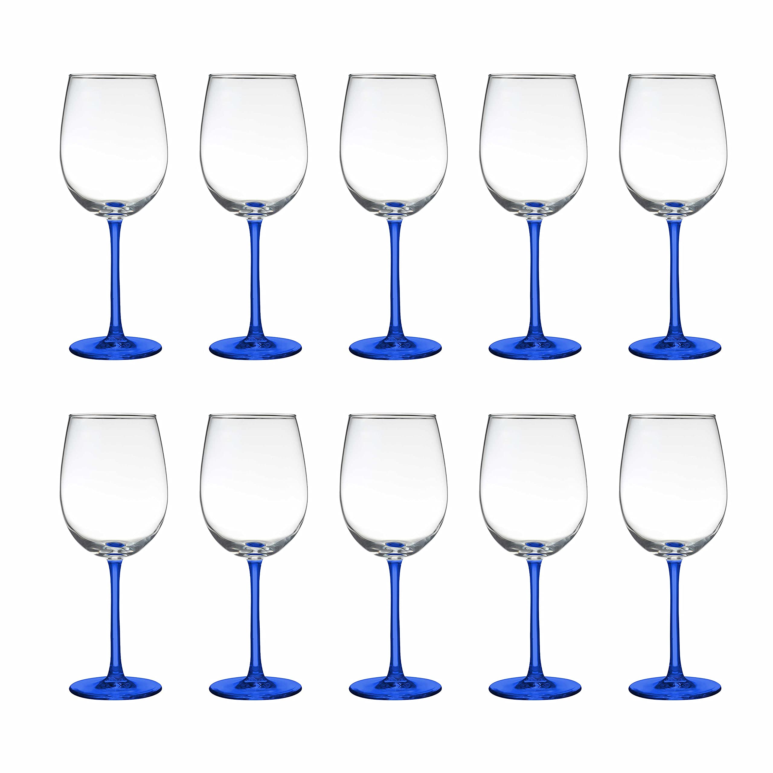 DISCOUNT PROMOS 10 ARC Cachet White Wine Glasses Set, 16 oz. - Wedding, Favors, Cheap, Sturdy - Blue