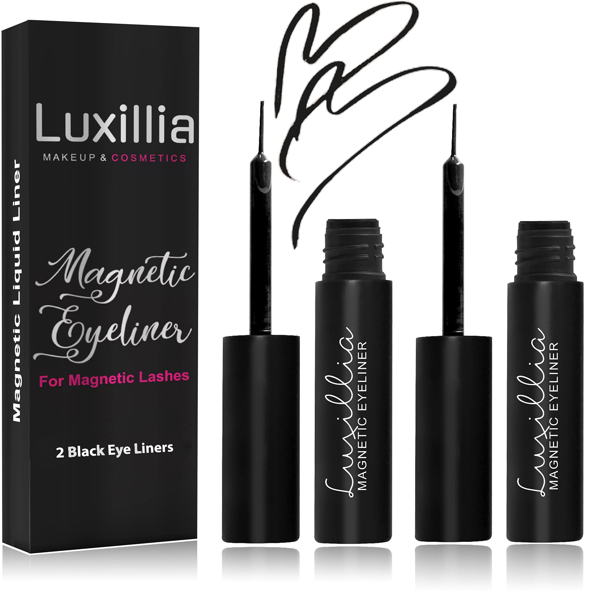 Luxillia Black Magnetic Eyeliner for Magnetic Eyelashes, Upgraded Strongest Hold, Most Natural Look, Waterproof, Smudge Proof Liquid Liner (Pack of 2)