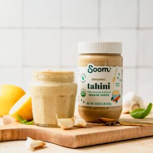 Soom Foods Organic Tahini 16oz (2 Pack) | Roasted & Ground Sesame Seed Paste | Creamy Texture for Hummus, Sauces, Dips, Salad Dressings | Vegan, Peanut-Free, Nut-Free, Gluten-Free, Dairy-Free, Keto, Paleo, Kosher | All-Natural