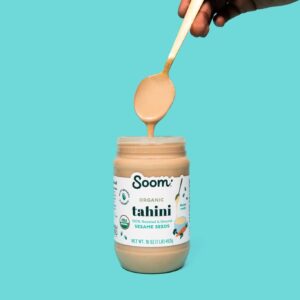 Soom Foods Organic Tahini 16oz (2 Pack) | Roasted & Ground Sesame Seed Paste | Creamy Texture for Hummus, Sauces, Dips, Salad Dressings | Vegan, Peanut-Free, Nut-Free, Gluten-Free, Dairy-Free, Keto, Paleo, Kosher | All-Natural