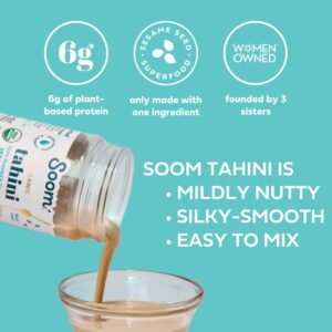 Soom Foods Organic Tahini 16oz (2 Pack) | Roasted & Ground Sesame Seed Paste | Creamy Texture for Hummus, Sauces, Dips, Salad Dressings | Vegan, Peanut-Free, Nut-Free, Gluten-Free, Dairy-Free, Keto, Paleo, Kosher | All-Natural