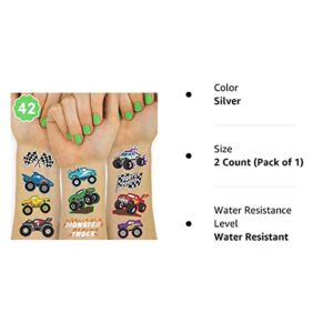 xo, Fetti Monster Truck Party Supplies Temporary Tattoos - 42 Metallic Styles | Trucks, Big Cars, Finish Lines + Flames