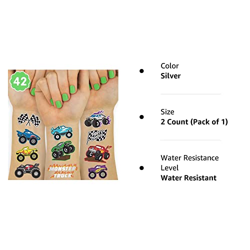 xo, Fetti Monster Truck Party Supplies Temporary Tattoos - 42 Metallic Styles | Trucks, Big Cars, Finish Lines + Flames