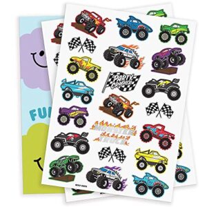 xo, Fetti Monster Truck Party Supplies Temporary Tattoos - 42 Metallic Styles | Trucks, Big Cars, Finish Lines + Flames