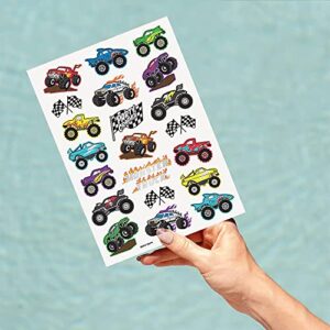 xo, Fetti Monster Truck Party Supplies Temporary Tattoos - 42 Metallic Styles | Trucks, Big Cars, Finish Lines + Flames