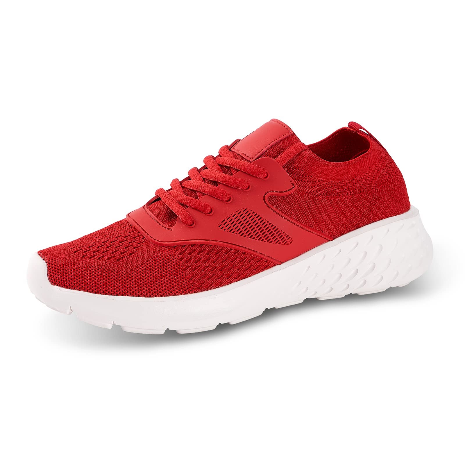 BELOS Women's Breathable Walking Tennis Shoes Lightweight Slip On Casual Sneakers for Gym Travel Work(8.5B(M) US, Red)