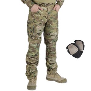 idogear tactical pants for men combat pants with hidden knee pads military camo apparel ripstop multi-pocket outdoor trousers （multi-camo, 36w x 33l）