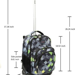 Tilami Rolling Backpack 18 Inch with Pencil Case School for Boys Girls (Green Plaid)