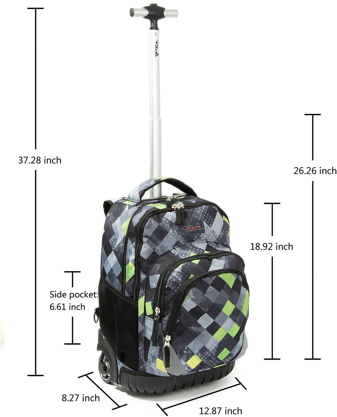 Tilami Rolling Backpack 18 Inch with Pencil Case School for Boys Girls (Green Plaid)