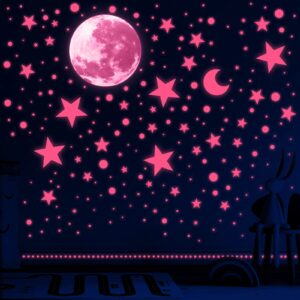 zonon 1630 pieces glow in the dark ceiling star glow in the dark moon and stars wall decals luminous stickers for bedroom boys girls nursery living room (fluorescent pink)