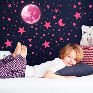 Zonon 1630 Pieces Glow in The Dark Ceiling Star Glow in The Dark Moon and Stars Wall Decals Luminous Stickers for Bedroom Boys Girls Nursery Living Room (Fluorescent Pink)