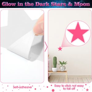 Zonon 1630 Pieces Glow in The Dark Ceiling Star Glow in The Dark Moon and Stars Wall Decals Luminous Stickers for Bedroom Boys Girls Nursery Living Room (Fluorescent Pink)