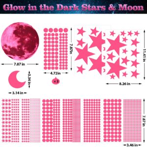 Zonon 1630 Pieces Glow in The Dark Ceiling Star Glow in The Dark Moon and Stars Wall Decals Luminous Stickers for Bedroom Boys Girls Nursery Living Room (Fluorescent Pink)