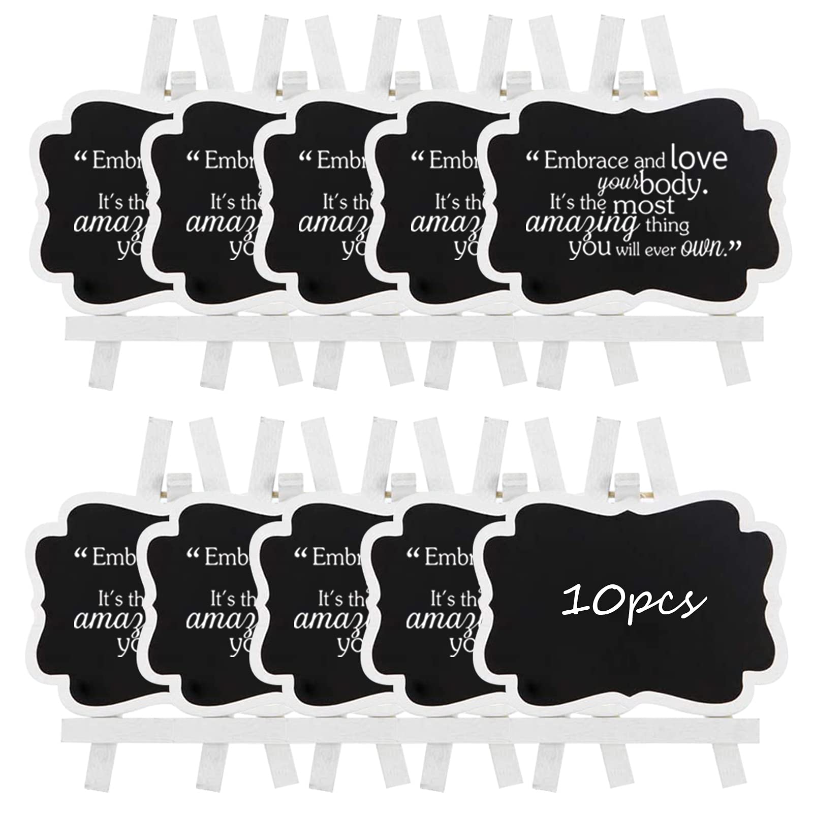 10 Pack Mini Chalkboard Signs with Easel Stand, ULENDIS 3.9x2.9 Inch Small Wooden Chalkboard Labels, Reusable Chalkboard Tags Blackboard for Event Decoration Tags Wedding Signs Cards Tables Party (10)