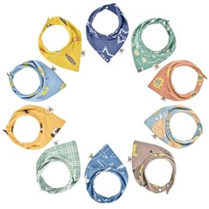 BEBOAN Baby Bandana Drool Bibs, 10-Pack Newborn Bibs for Toddler Girls Drooling Teething, 100% Organic Cotton Soft and Absorbent Baby Bibs, Adjustable Size (Boy)