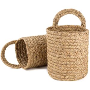 huikji 2pcs water hyacinth hanging baskets,hand woven baskets for plants & accessories,wall hanging small storage baskets natural sea weed baskets garden plant baskets