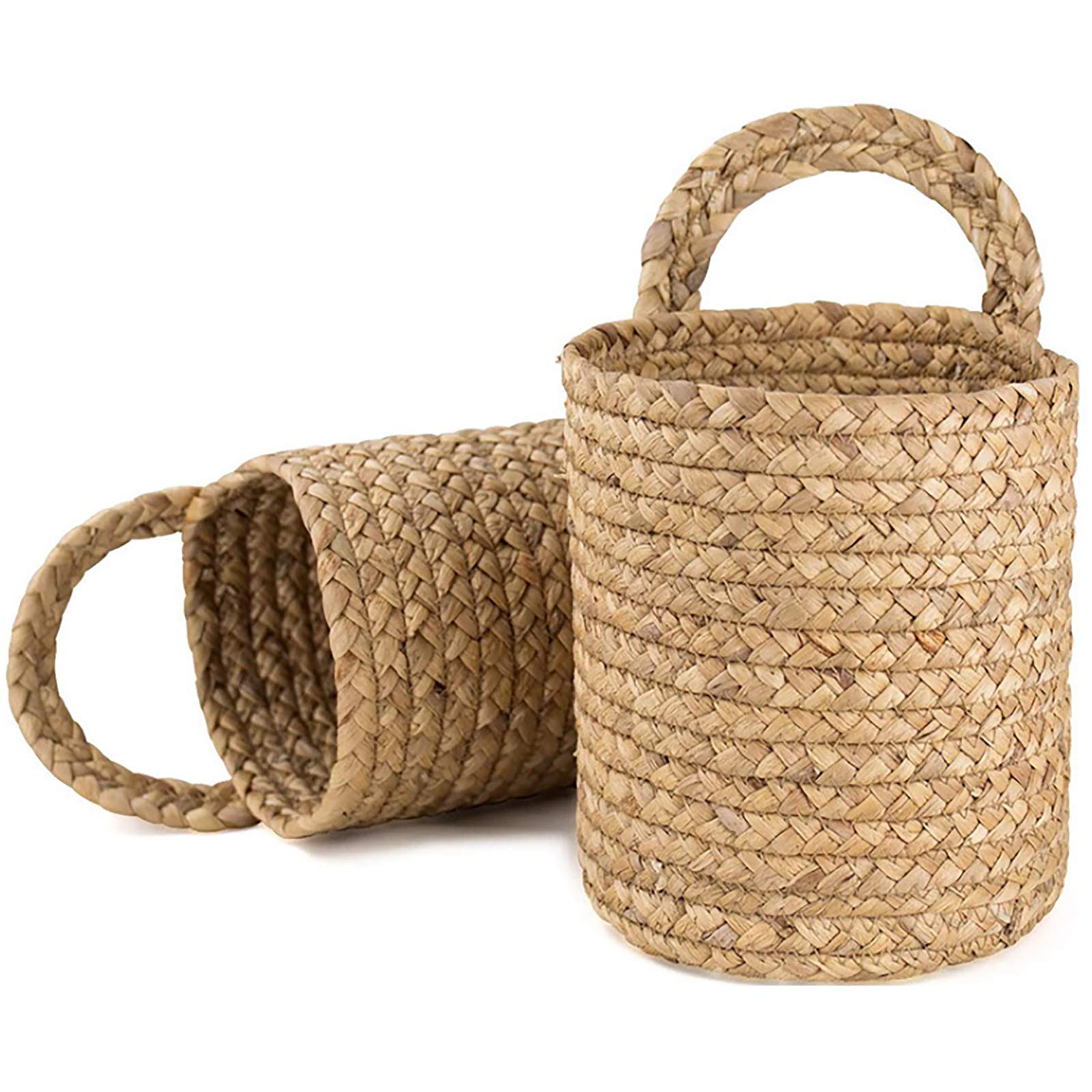 HUIKJI 2Pcs Water Hyacinth Hanging Baskets,Hand Woven Baskets for Plants & Accessories,Wall Hanging Small Storage Baskets Natural Sea Weed Baskets Garden Plant Baskets