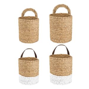 HUIKJI 2Pcs Water Hyacinth Hanging Baskets,Hand Woven Baskets for Plants & Accessories,Wall Hanging Small Storage Baskets Natural Sea Weed Baskets Garden Plant Baskets