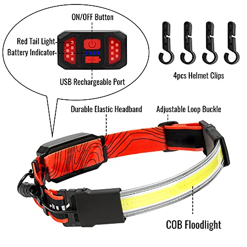 Hopedone Rechargeable Headlamp, 230°Wide-Angle 1000 Lumens Headlamp Flashlight with Red Taillight 3 Light Modes Lightweight LED Head Lamp Adjustable Waterproof Head Light for Running Cycling 2 Packs