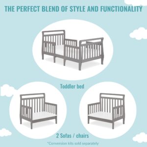 Dream On Me Emma 3-in-1 Convertible Toddler Bed in Storm Grey, Converts to Two Chairs and-Table, Low to Floor Design, JPMA Certified, Non-Toxic Finishes, Safety Rails