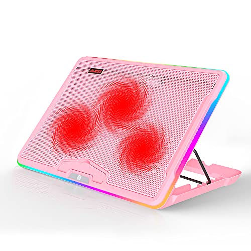 NACODEX Pink RGB Laptop Cooling Pad with 3 Quiet LED Fans and Touch Control for 15.6"-17" Laptop, Adjustable Comfortable Height Portable Cooler, Durable Pure Metal Panel (Pink)