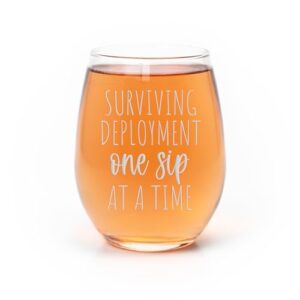 surviving deployment one sip stemless wine glass - military wine glass, surviving deployment, military wife gift, deployment gift, army wife, navy wife, marine wife, coast guard wife
