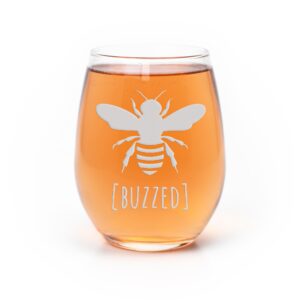 bumble bee buzzed stemless wine glass - wine glass, gift, funny, cute, buzzed, bumble bee, bumblebee, wine, adorable