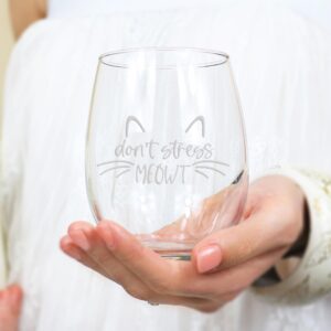 Dont Stress Meowt Cat Lover Stemless Wine Glass - Kitten, Cat Lover, Cat Gift, Pet Gift, Cat Wine Glass