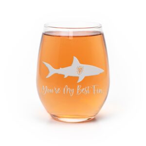 youre my best fin shark stemless wine glass - shark week gift, shark pun, best friend, best friend gift, shark lover, christmas gift