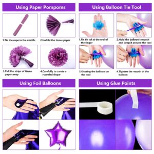 JOYYPOP Purple Birthday Decorations for Women or Girl,Purple Birthday Party Decorations with Happy Birthday Balloons,Happy Birthday Cake Topper, Paper Pompoms for Baby Shower Birthday Party