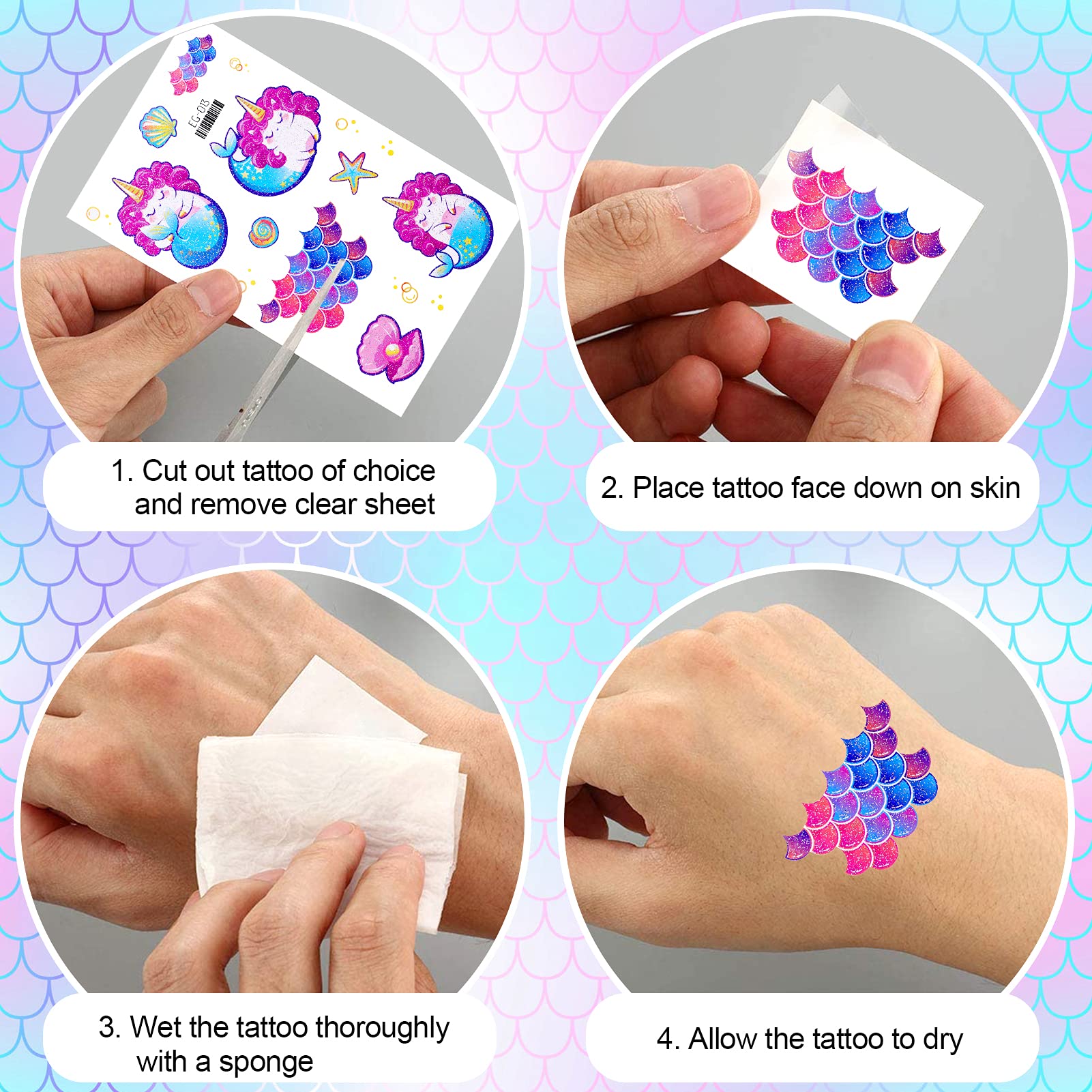 Konsait Glitter Temporary Tattoo for Girls, 24 Sheets Butterfly Mermaid Fairy Flowers Tattoo Stickers for Kids, Waterproof Fake Tattoos for Birthday Party Favors Goodie Bags Stuffers Party Fillers