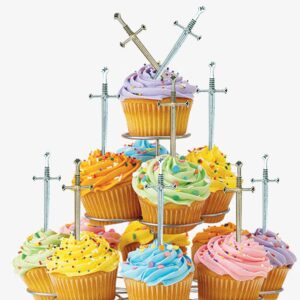 movie game theme party holy communion cake topper alloy paladin cross long sword anime peripheral game accessories bronze 10pcs and white silver 10pcs cupcake decoration 20pcs