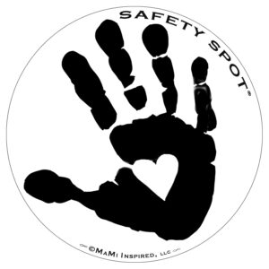 safety spot magnet - kids handprint for car parking lot safety - white background (black)