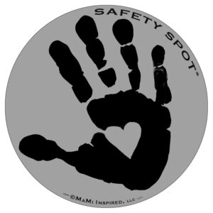 safety spot magnet - kids handprint for car parking lot safety - gray background (black)