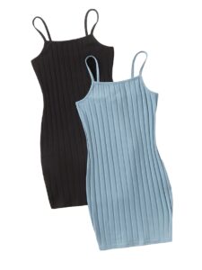 soly hux girls summer cami dress sleeveless spaghetti strap rib-knit bodycon slim fit 2 piece dresses black blue 10y