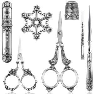 7 pieces embroidery scissor kit vintage scissors for european style stainless steel sewing tool set antique sewing scissor for crafting embroidery sewing needlework (silver)