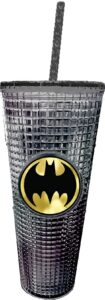 spoontiques - diamond tumbler - textured cup with straw - double wall insulated and bpa free - 20 oz - batman