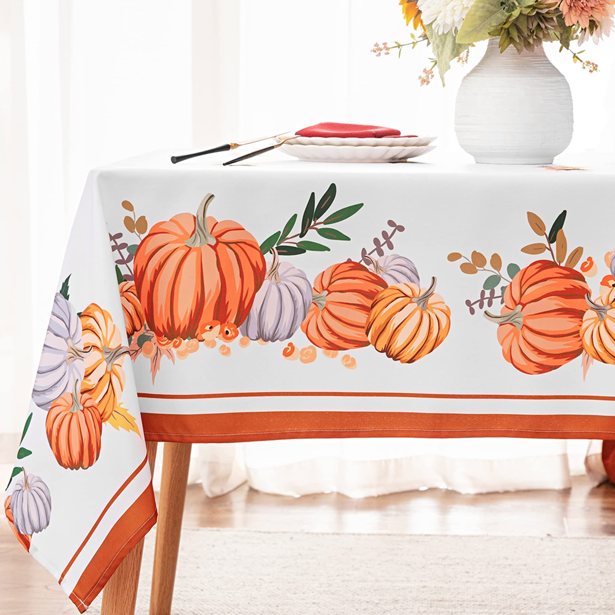 homing Thanksgiving Pumpkins Fall Rectangle Tablecloths - Polyester Fabric Table Cloth for Harvest Decorations, Party and Family Gatherings - 60" x 84"