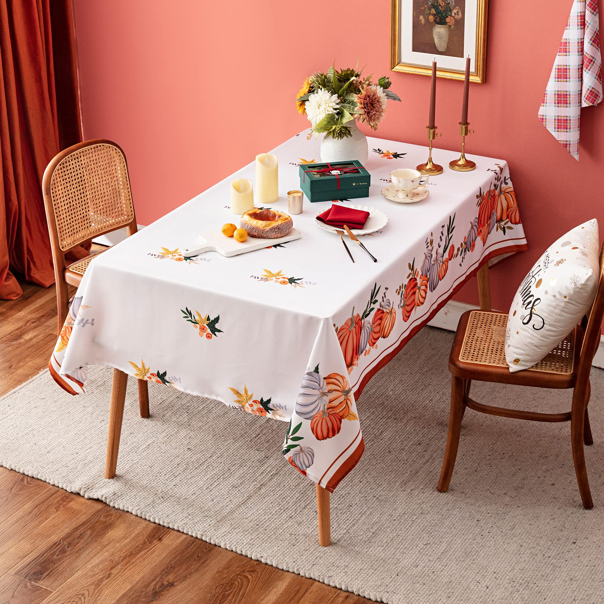 homing Thanksgiving Pumpkins Fall Rectangle Tablecloths - Polyester Fabric Table Cloth for Harvest Decorations, Party and Family Gatherings - 60" x 84"