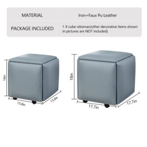 WAYUTO 5 in 1 PU Leather Seating Cube with Swivel Casters Stackable Sofa Chair Stool Nesting Ottoman Stool Movable Footstool Dressing Chair for Living Room Bedroom(Gray,Large)