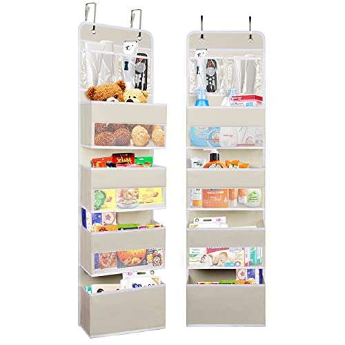 coastal rose Over The Door Organizer, 4 Large Pockets Hanging Nursery Baby Organizer Storage, Door Closet Organizers Shelves with 2 PVC Pockets for Bathroom, Pantry, Kids Clothes, Diaper(1 Pack)