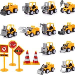 haomsj 17PCS Construction Party Favors Birthday Party Supplies Mini Small Construction Toys Trucks Vehicle Cake Decorations Topper Toy Cars Trucks for 2 3 4 5 7 Year Old Boys