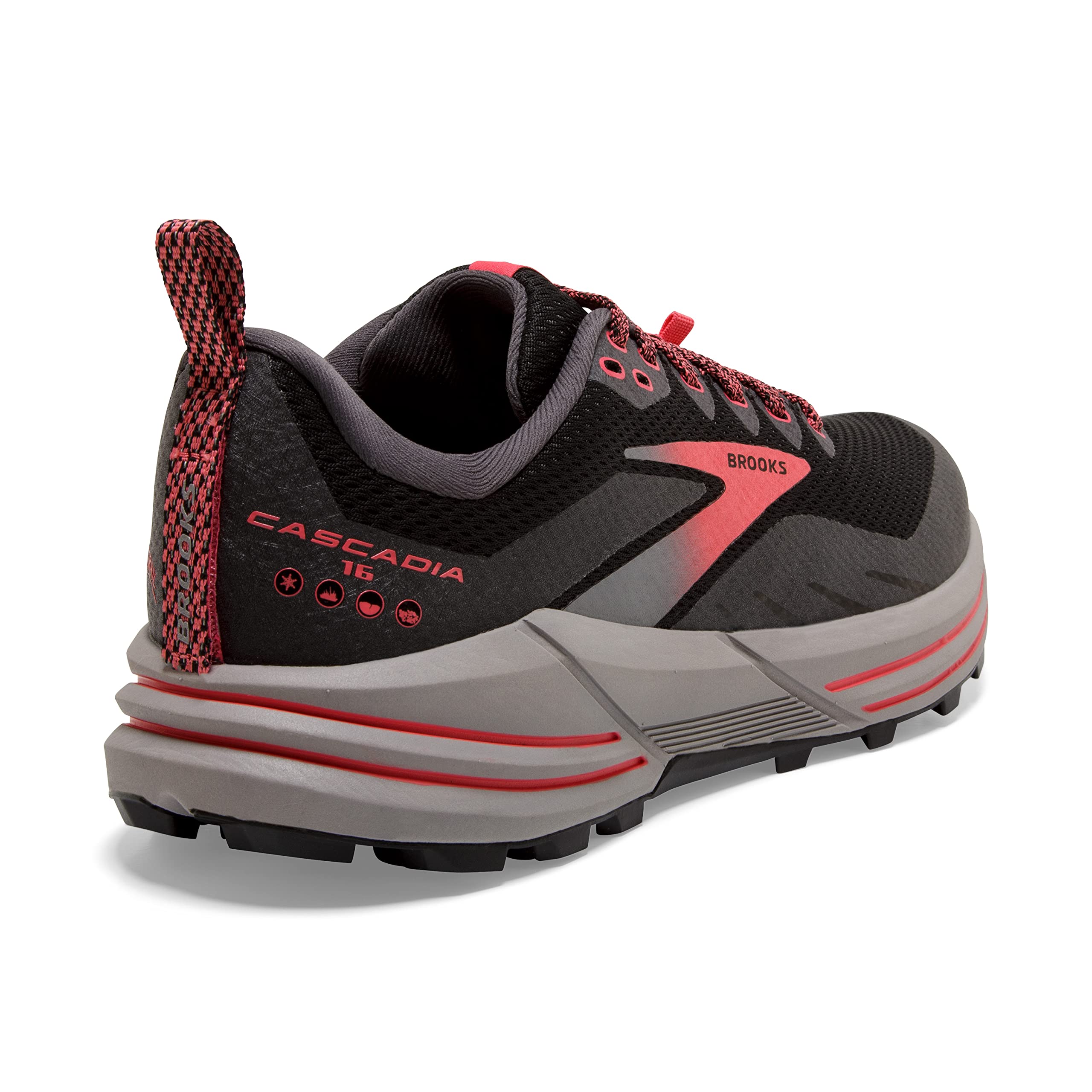 Brooks Women’s Cascadia 16 GTX Waterproof Trail Running Shoe - Black/Blackened Pearl/Coral - 9 Medium