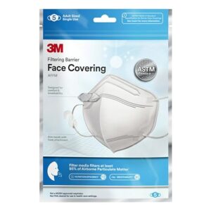 3m filtering barrier face covering, soft, breathable materials, convenient & disposable, one size, 5-pack